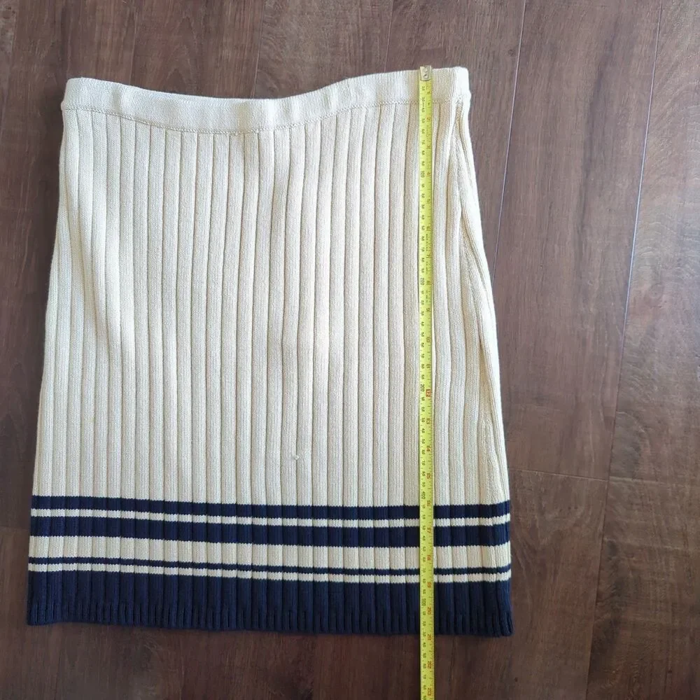 Tory Burch NWT Midori Ribbed Knee Length Sweater Knit Skirt Cream Medium